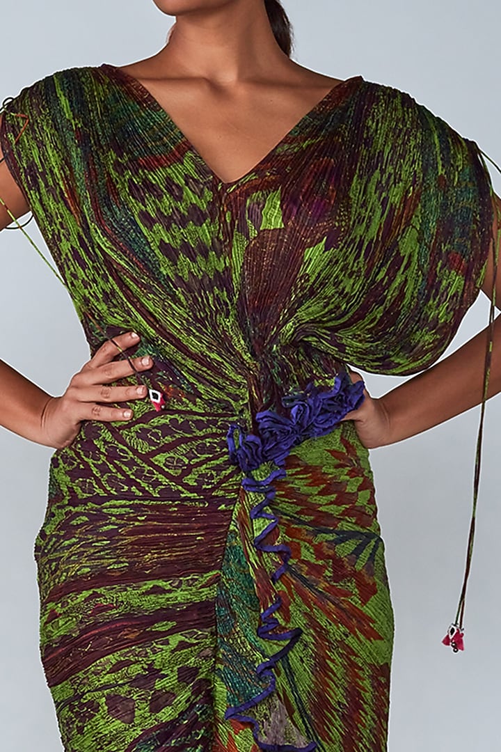 green saree dress design Printed Micro-Pleated by Saaksha & Kinni at Pernia's Pop Up Shop 2026 WNewFurnitureAugust25