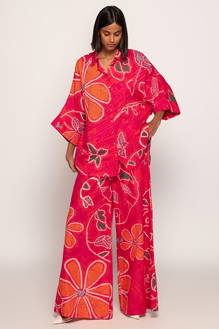 Pink & Orange Cambric Bandhani Printed Co-Ord Set by Saaksha & Kinni at Pernia's Pop Up Shop