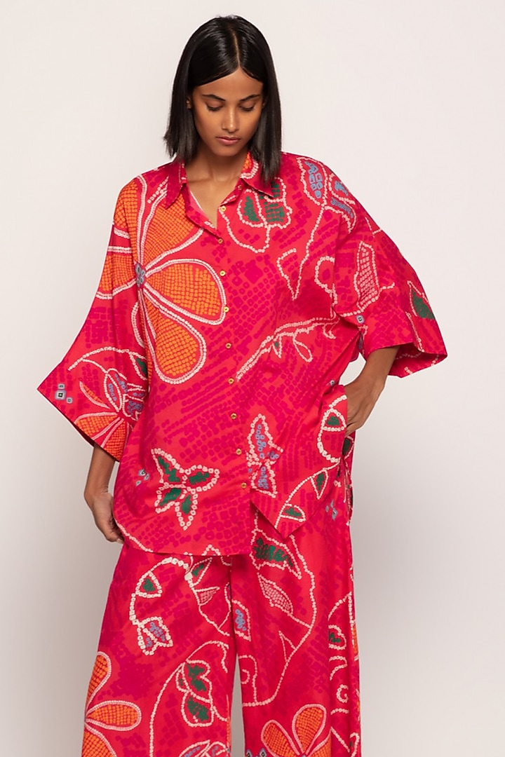 Pink & Orange Cambric Bandhani Printed Co-Ord Set by Saaksha & Kinni at Pernia's Pop Up Shop