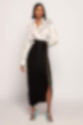 Black Cotton Silk Skirt Set by Saaksha & Kinni at Pernia's Pop Up Shop