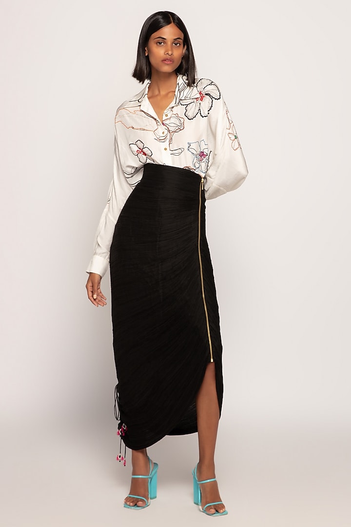 Black Cotton Silk Skirt Set by Saaksha & Kinni at Pernia's Pop Up Shop