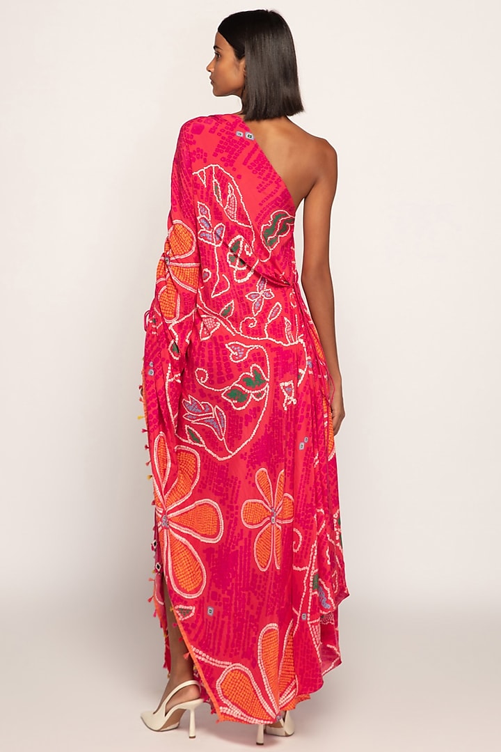 Pink & Orange Silk Bandhani Printed Asymmetric Kaftan by Saaksha & Kinni at Pernia's Pop Up Shop