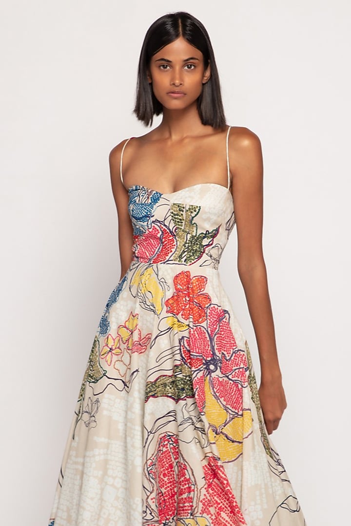 Multi-Colored Cambric Bandhani Printed Maxi Vacation Dress by Saaksha & Kinni at Pernia's Pop Up Shop
