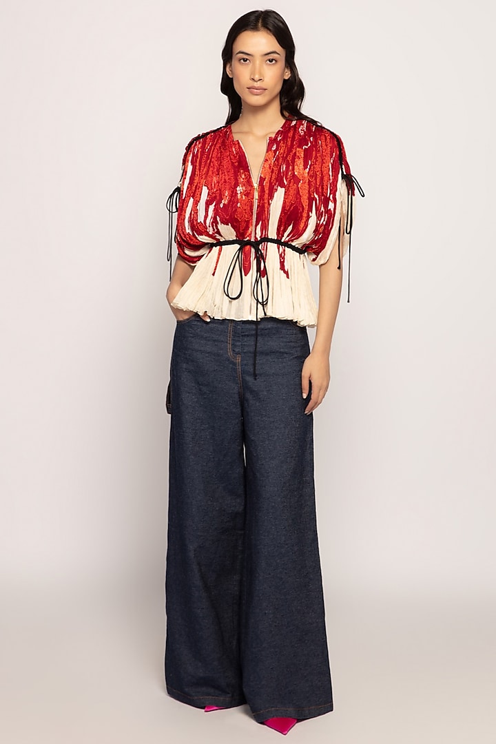 Dark Blue Denim Pant Set by Saaksha & Kinni at Pernia's Pop Up Shop