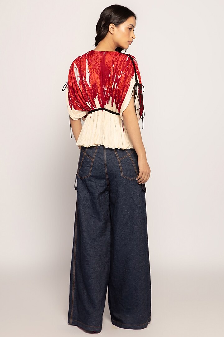 Dark Blue Denim Pant Set by Saaksha & Kinni at Pernia's Pop Up Shop