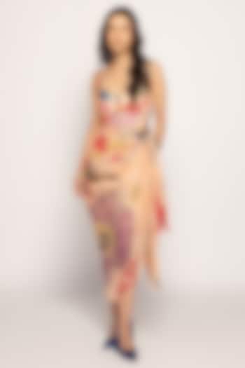 Peach Satin & Cotton Silk Printed Midi Vacation Dress by Saaksha & Kinni at Pernia's Pop Up Shop