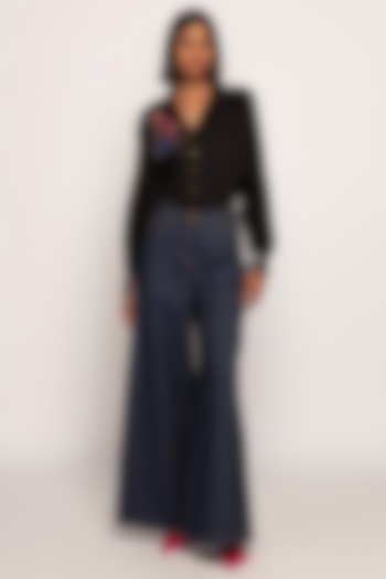 Dark Blue Denim Pant Set by Saaksha & Kinni at Pernia's Pop Up Shop