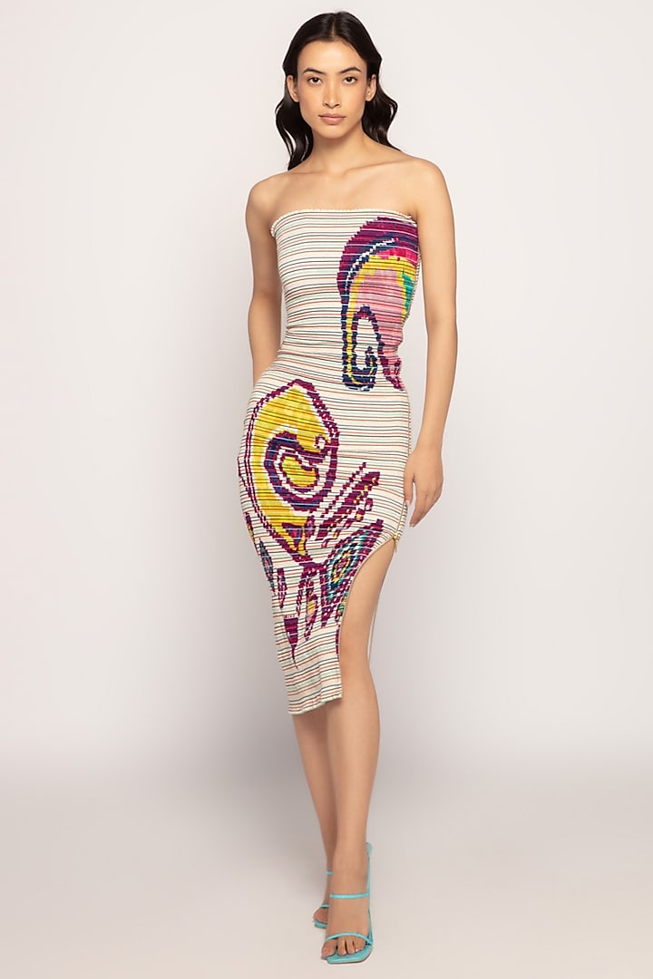 Multi-Colored Cotton Silk Paisley Printed Midi Dress by Saaksha & Kinni