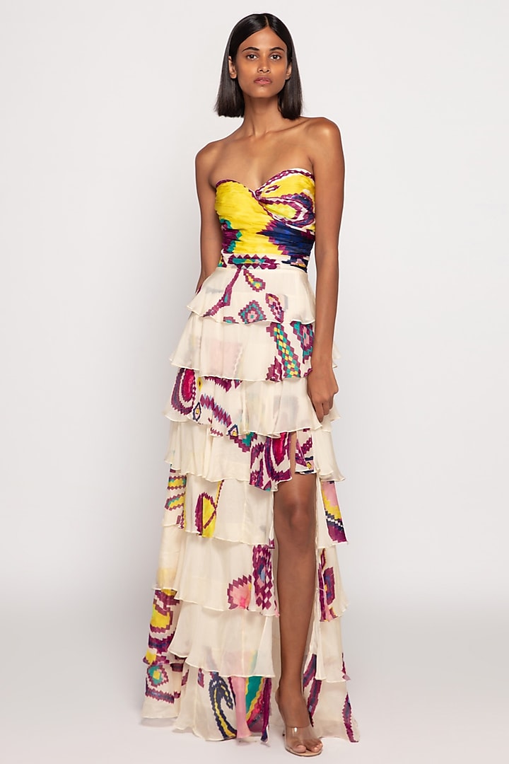 Multi-Colored Chiffon Printed Maxi Dress by Saaksha & Kinni