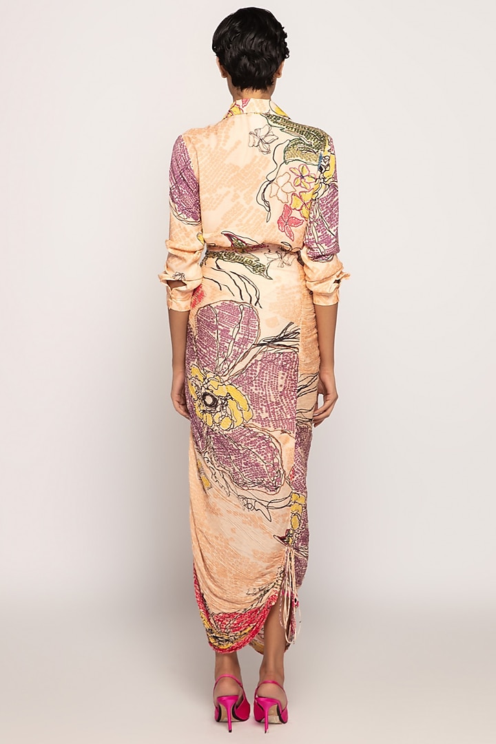 Peach Cotton Silk Printed Skirt Set by Saaksha & Kinni at Pernia's Pop Up Shop
