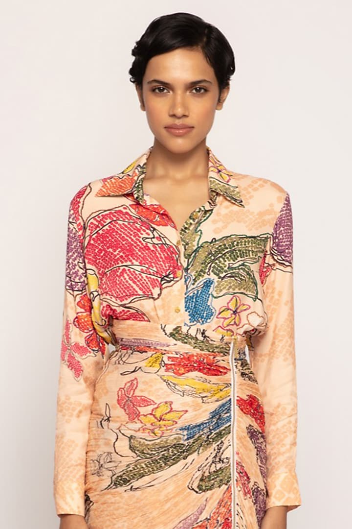 Peach Cotton Silk Printed Skirt Set by Saaksha & Kinni at Pernia's Pop Up Shop