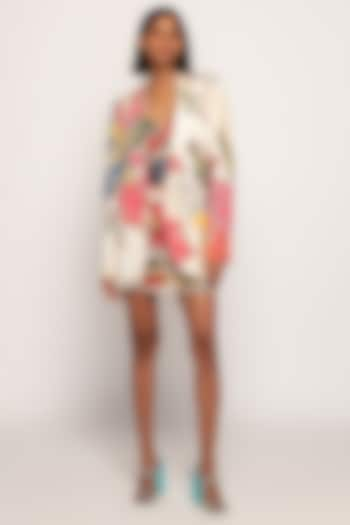 Multi-Colored Chiffon & Satin Printed Jacket Dress by Saaksha & Kinni at Pernia's Pop Up Shop