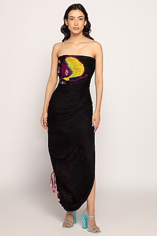 Black Chiffon Corset Saree Dress by Saaksha & Kinni