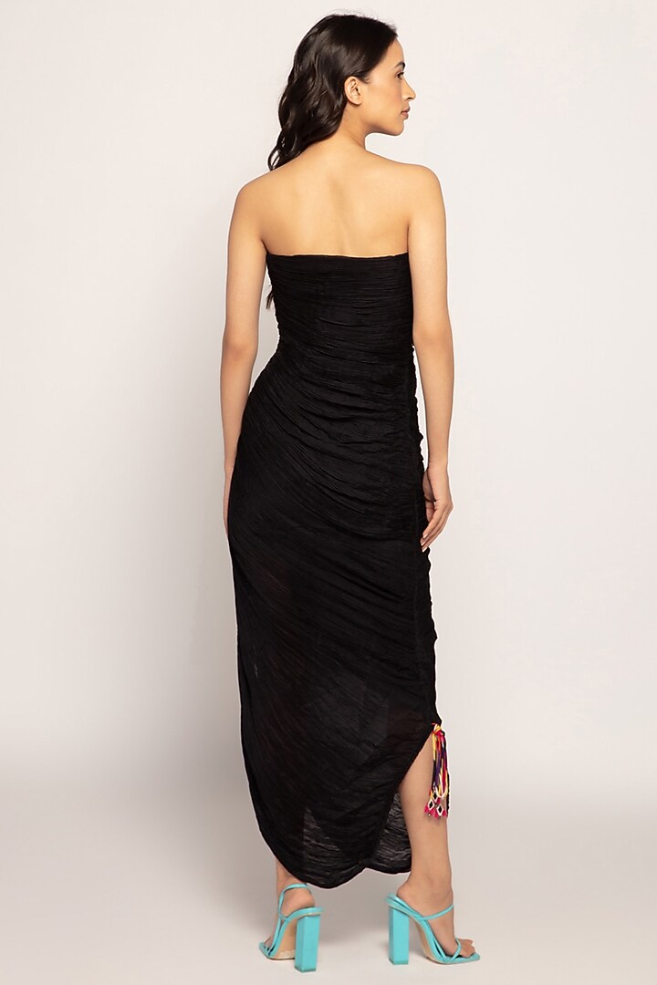 Black Chiffon Corset Saree Cocktail Dress by Saaksha & Kinni at Pernia's Pop Up Shop