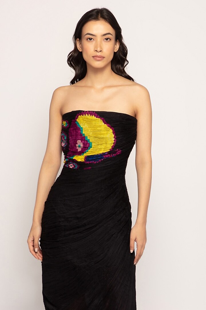 Black Chiffon Corset Saree Cocktail Dress by Saaksha & Kinni at Pernia's Pop Up Shop