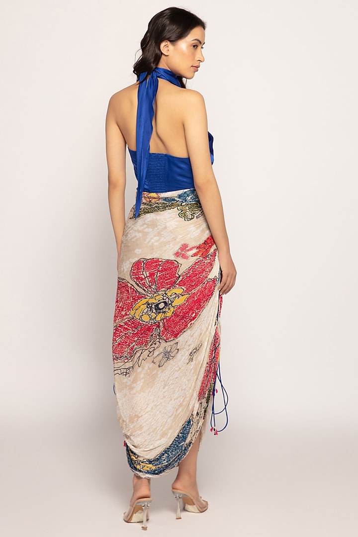 Blue & Ivory Silk Bandhani Printed Maxi Vacation Dress by Saaksha & Kinni at Pernia's Pop Up Shop