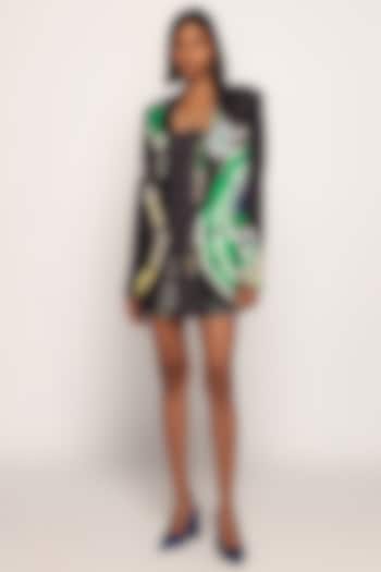 Black Cotton Silk Paisley Printed Jacket Cocktail Dress by Saaksha & Kinni at Pernia's Pop Up Shop