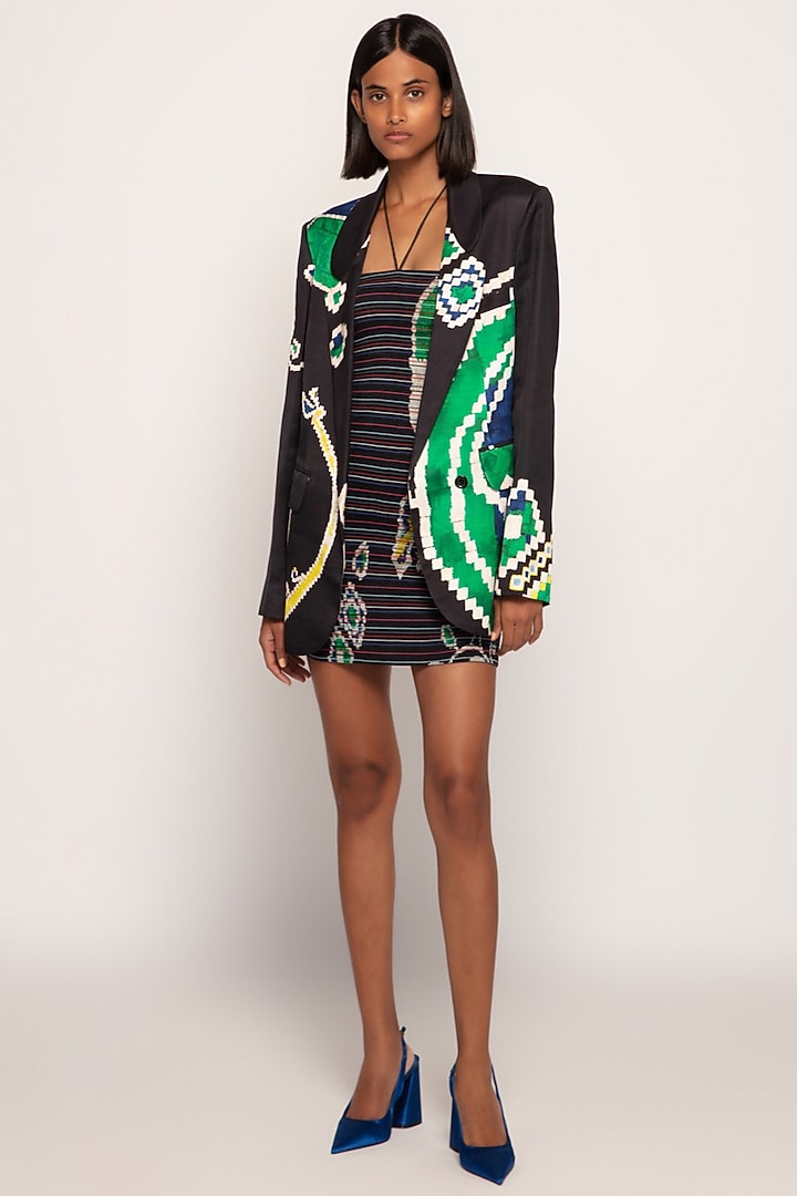 Black Cotton Silk Paisley Printed Jacket Cocktail Dress by Saaksha & Kinni at Pernia's Pop Up Shop