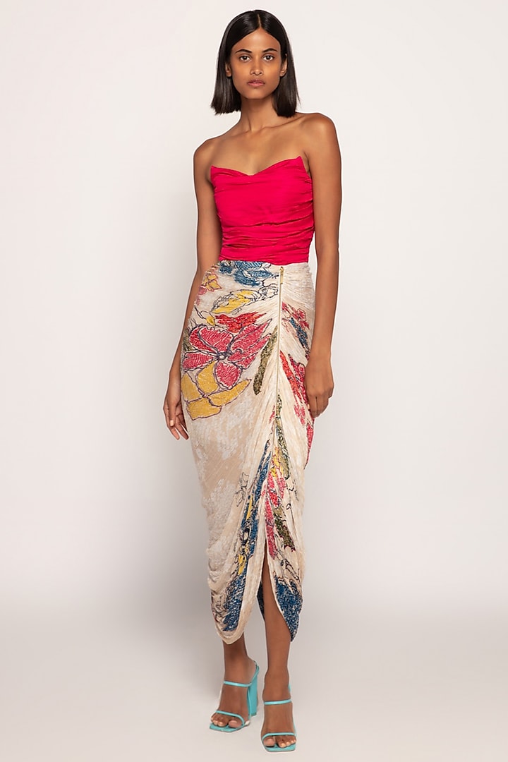 Pink & Ivory Cotton Silk Bandhani Printed Dress by Saaksha & Kinni