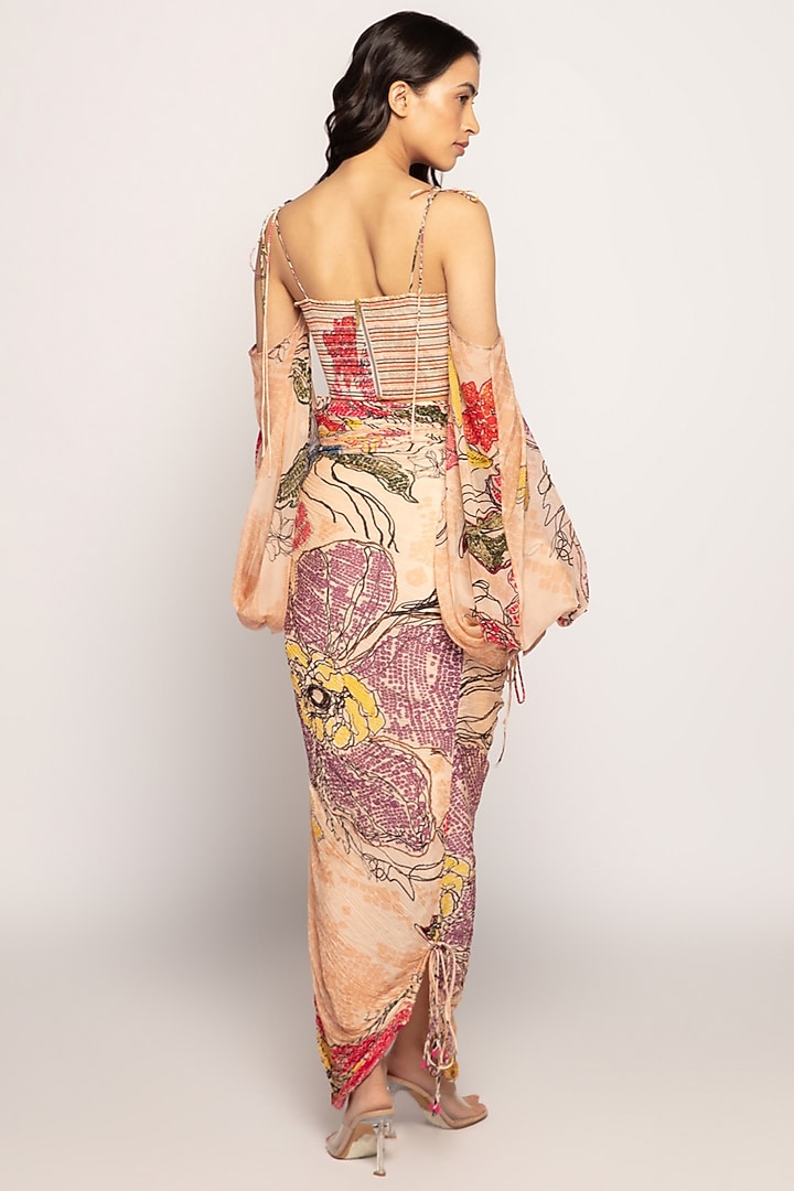 Peach Cotton Silk Printed Skirt Set by Saaksha & Kinni at Pernia's Pop Up Shop