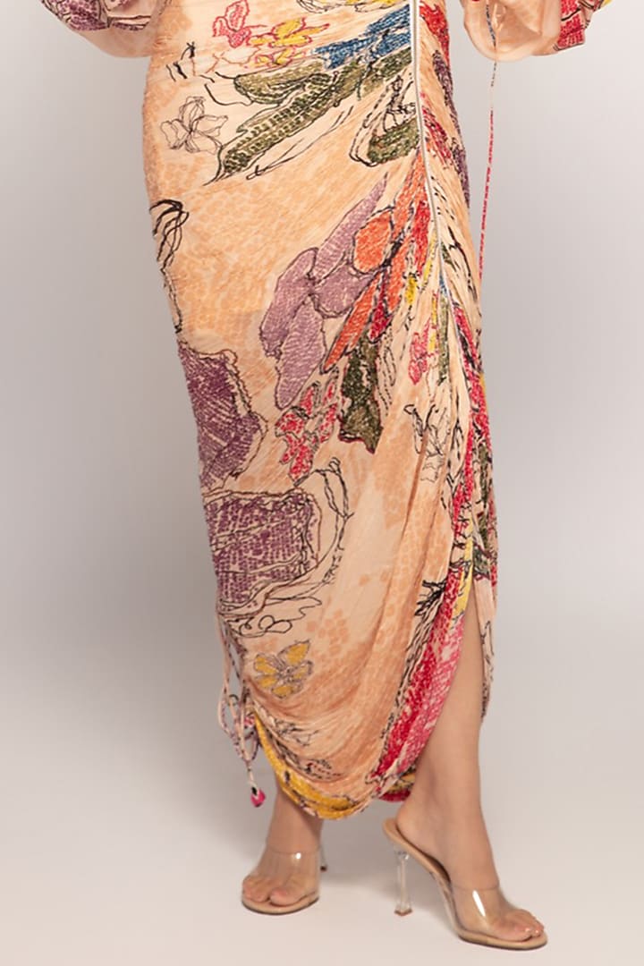 Peach Cotton Silk Printed Skirt Set by Saaksha & Kinni at Pernia's Pop Up Shop