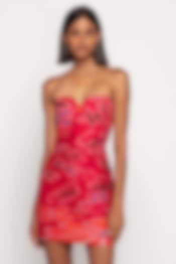 Pink & Orange Chiffon Bandhani Printed Mini Vacation Dress by Saaksha & Kinni at Pernia's Pop Up Shop