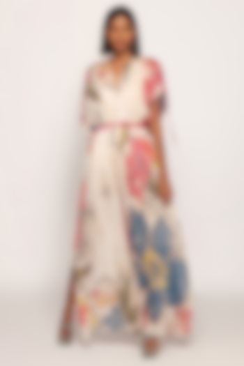 Ivory Cotton Silk Bandhani Printed Kaftan by Saaksha & Kinni at Pernia's Pop Up Shop