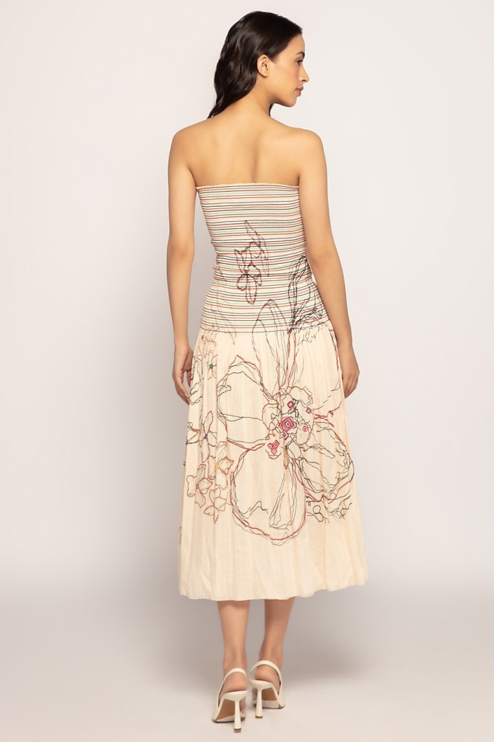 Cream Cotton Silk Printed Midi Vacation Dress by Saaksha & Kinni at Pernia's Pop Up Shop