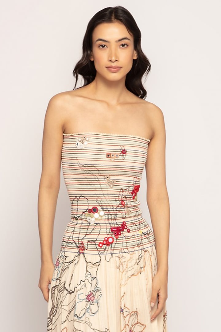 Cream Cotton Silk Printed Midi Vacation Dress by Saaksha & Kinni at Pernia's Pop Up Shop