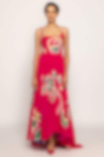 Hot Pink Cambric Paisley Printed Maxi Dress by Saaksha & Kinni at Pernia's Pop Up Shop