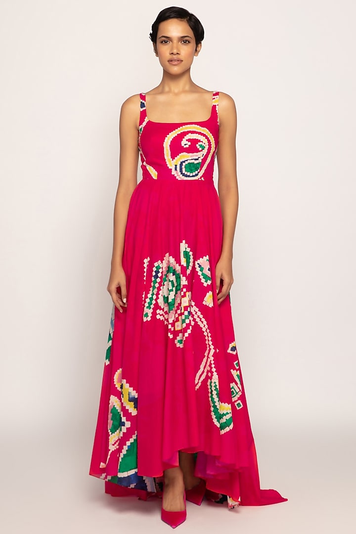 Hot Pink Cambric Paisley Printed Maxi Dress by Saaksha & Kinni at Pernia's Pop Up Shop