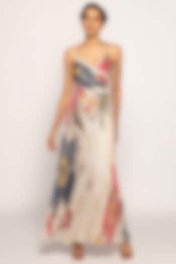 Ivory Chiffon Bandhani Printed Maxi Dress by Saaksha & Kinni