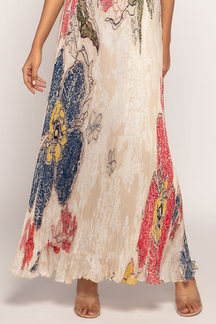 Ivory Chiffon Bandhani Printed Maxi Cocktail Dress by Saaksha & Kinni at Pernia's Pop Up Shop