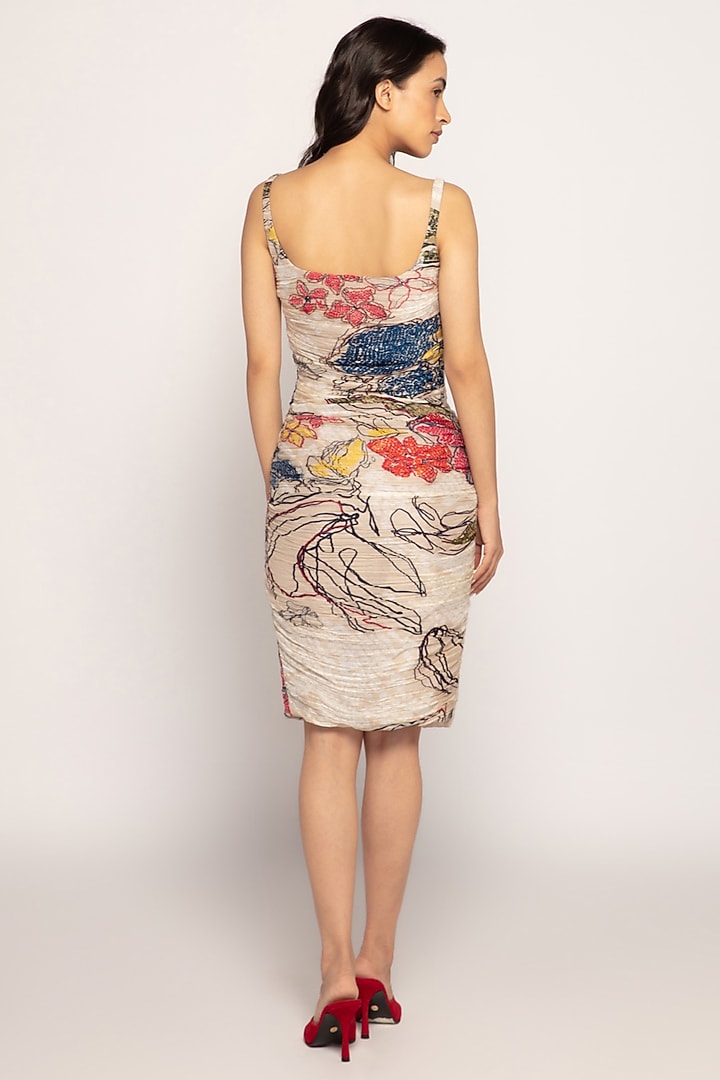 Ivory Chiffon Bandhani Printed Midi Vacation Dress by Saaksha & Kinni at Pernia's Pop Up Shop