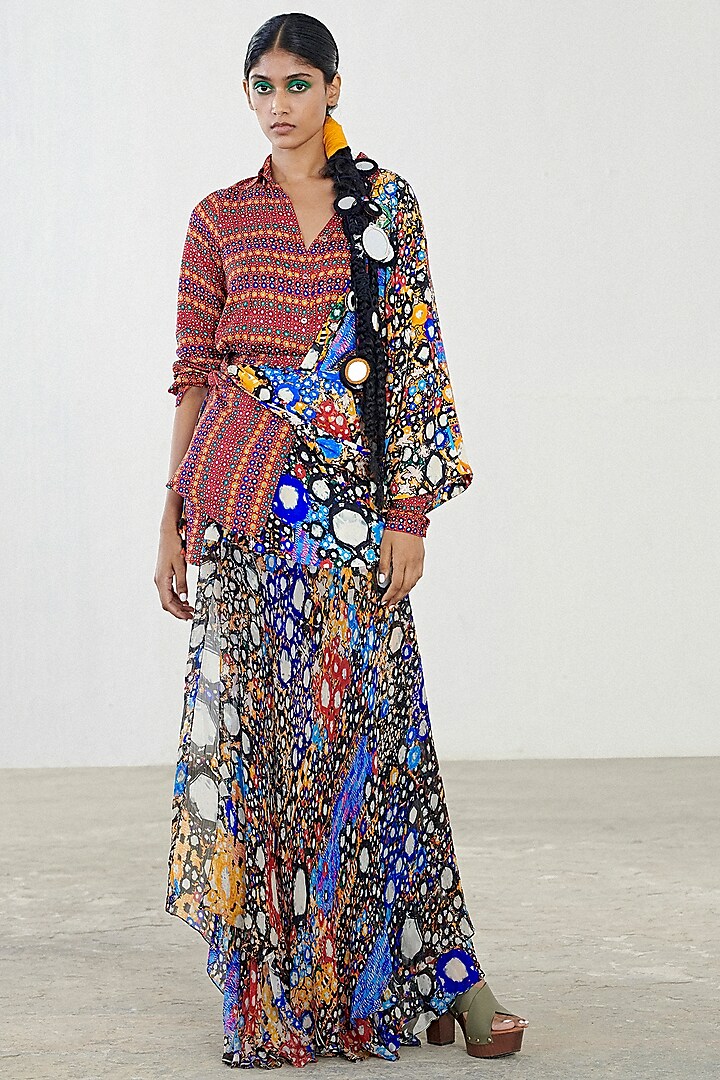 Multi Colored Embroidered Skirt Set by Saaksha & Kinni