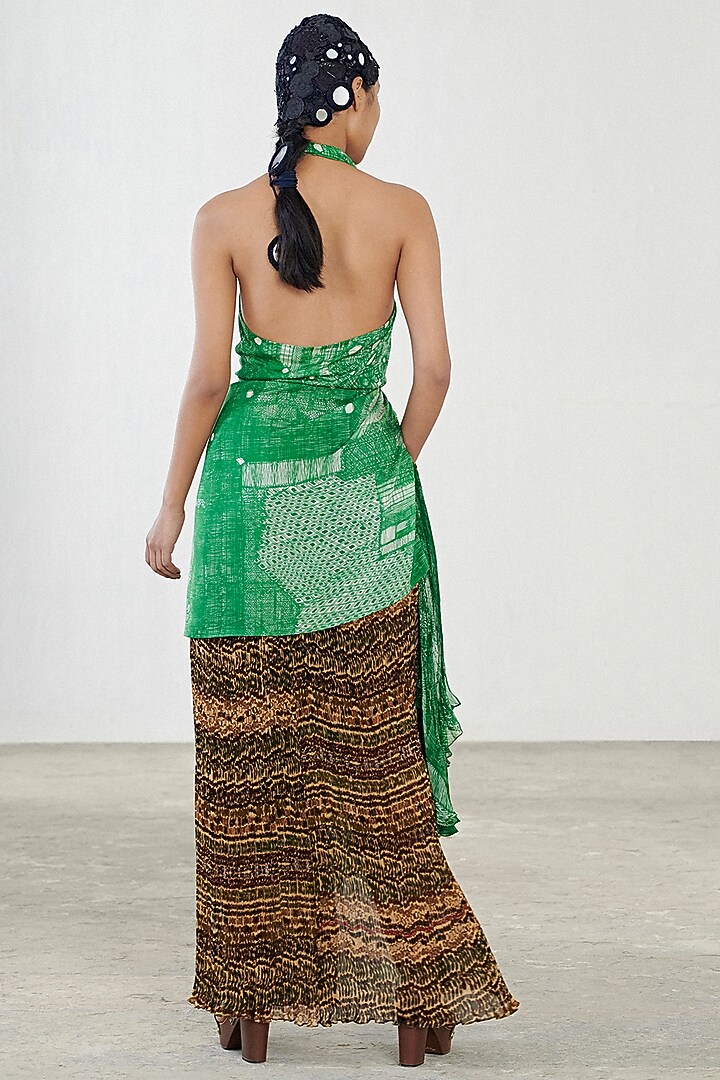 Green Printed Blouse With Skirt by Saaksha & Kinni at Pernia's Pop Up Shop