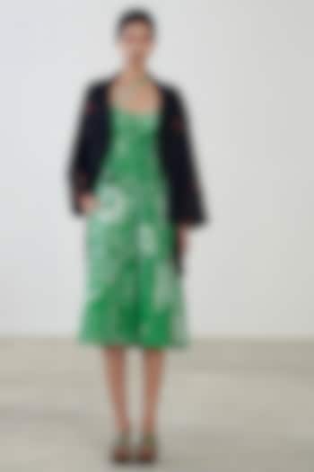 Green Printed Dress With Jacket by Saaksha & Kinni