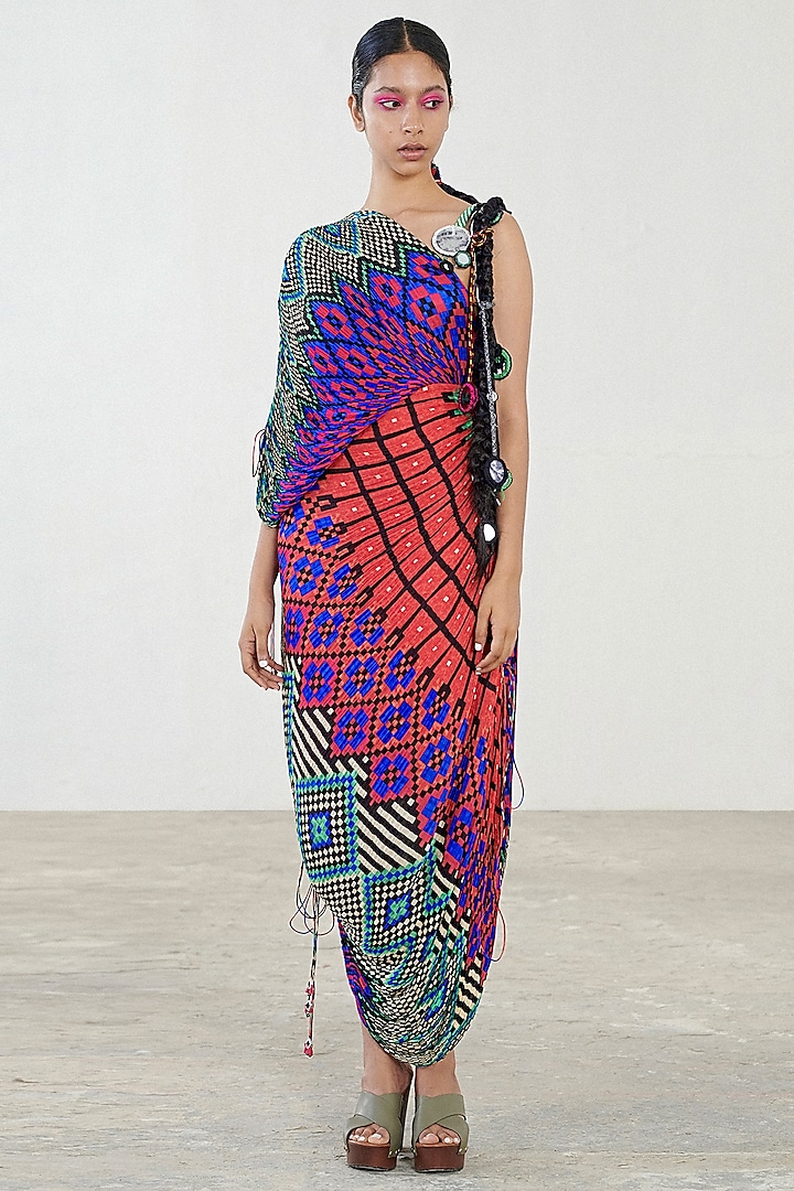 Multi Colored Cotton Silk Dress by Saaksha & Kinni