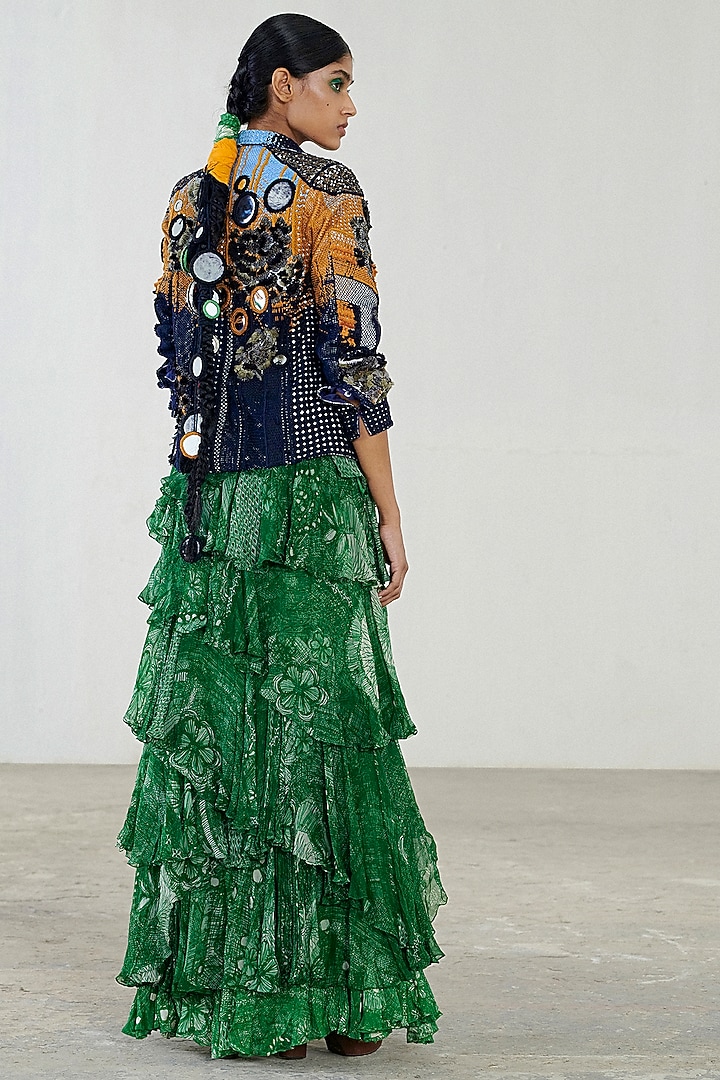 Black Embroidered Jacket With Skirt by Saaksha & Kinni at Pernia's Pop Up Shop