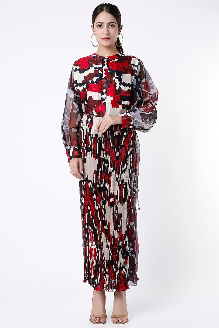 Multi Colored Pleated Dress With Print by Saaksha & Kinni