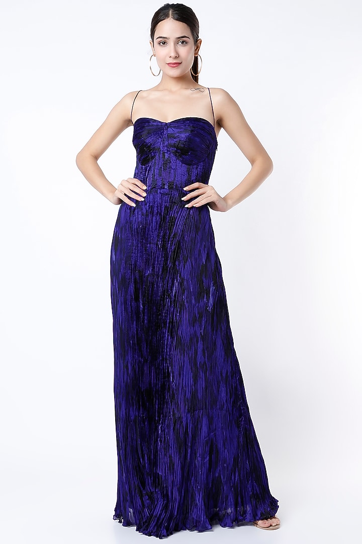 Purple Satin & Chiffon Printed Maxi Vacation Dress by Saaksha & Kinni at Pernia's Pop Up Shop
