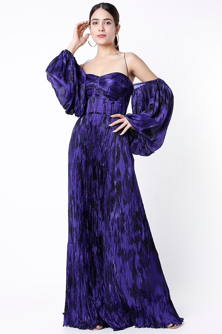 Clear Purple Hand Pleated Maxi Dress by Saaksha & Kinni