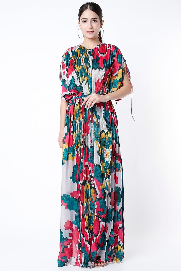 Multi Colored Ikat Printed Kaftan Dress by Saaksha & Kinni
