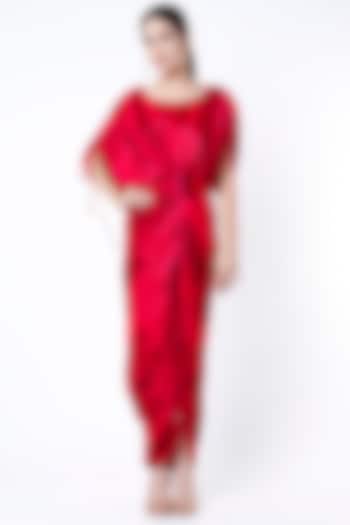Red Printed Saree Dress by Saaksha & Kinni