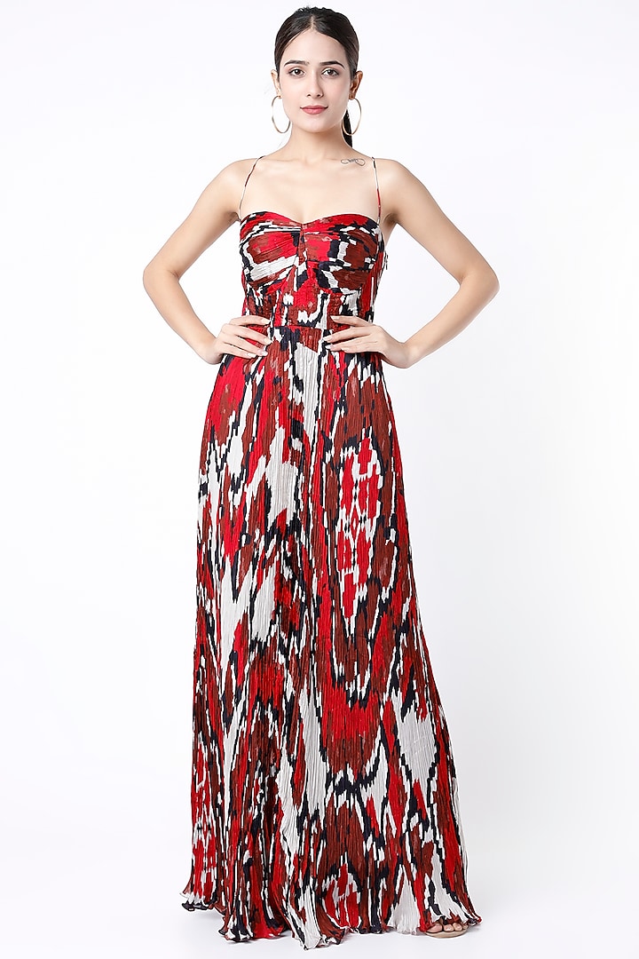 Multi Colored Ikat Printed Maxi Dress by Saaksha & Kinni
