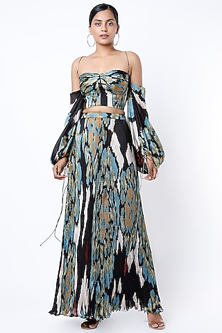 Multi-Colored Printed Micro-Pleated Bustier by Saaksha & Kinni