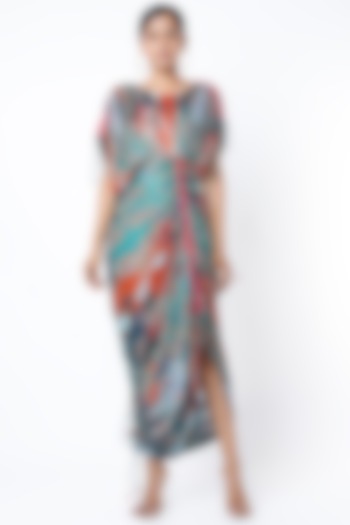 Multi-Colored Printed Micro-Pleated Saree Dress by Saaksha & Kinni