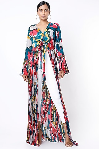 Multi-Colored Printed Micro-Pleated Blouse by Saaksha & Kinni