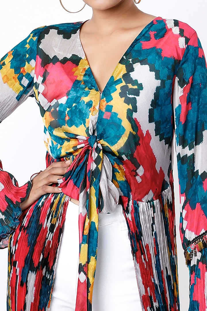 Multi-Colored Printed Micro-Pleated Blouse by Saaksha & Kinni at Pernia's Pop Up Shop