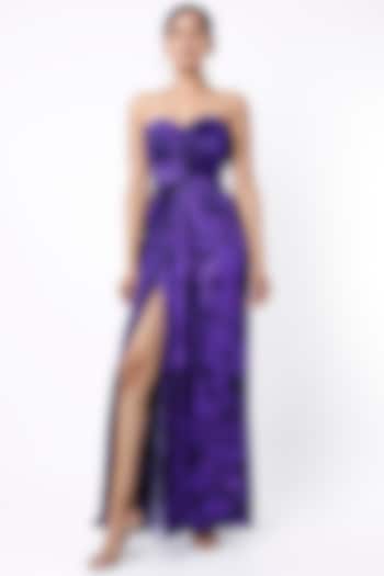 Purple Printed Micro-Pleated Maxi Dress by Saaksha & Kinni